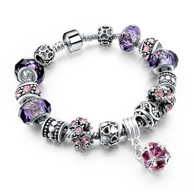 925 SILVER CRYSTAL CHARM BRACELETS FOR WOMEN WITH PURPLE MURANO GLASS BEADS BRACELETS & BANGLES LOVE DIY JEWELRY BRACELET