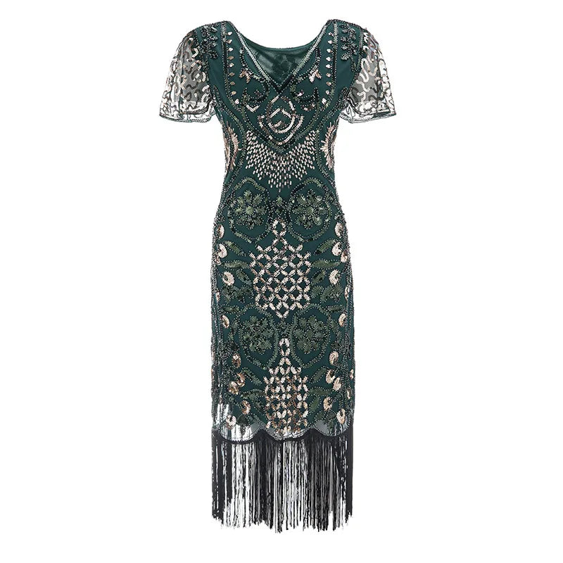 1920s Flapper Roaring Plus Size 20s Great Gatsby Fringed Sequin Beaded Lady Dress