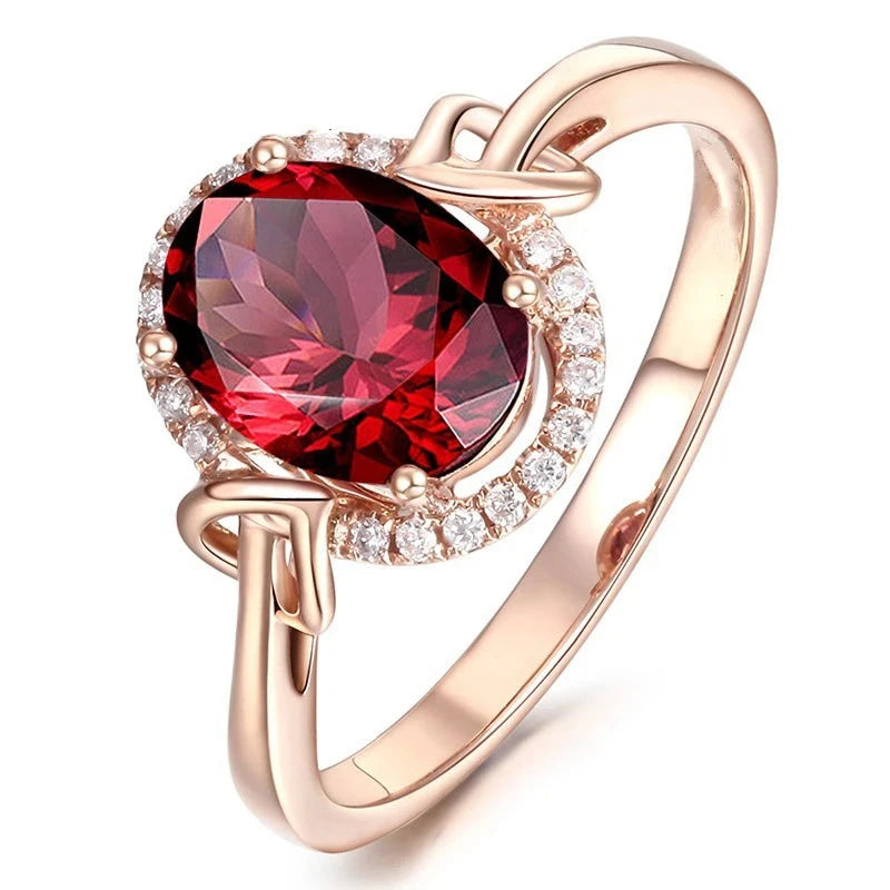 Sterling Silver Big Oval Ruby Zircon Ring For Women Temperament