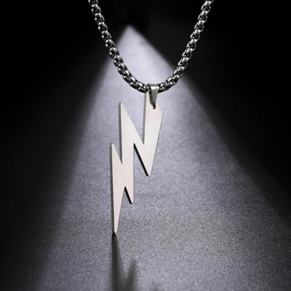 Steel Lightning Pendent Necklace for Men Women Powerful Chain Necklaces Punk Couple Jewelry Gifts for Friend