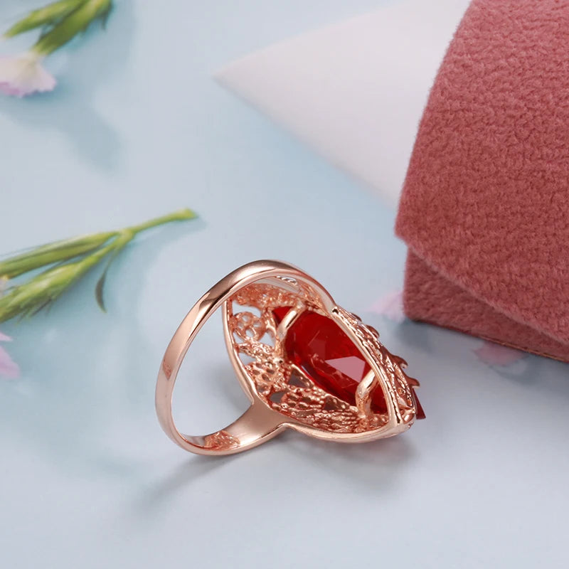 Rose Gold Unique Women Rings Daily Hollow Rings Horse Eye Natural Zircon Fashion Wedding Party Jewelry Gift