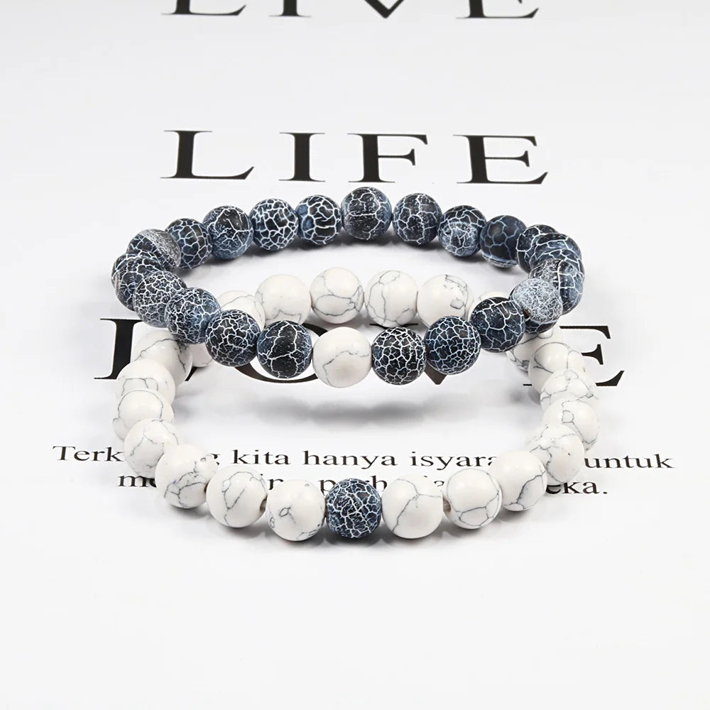 Bracelet Couples Distance Black White Natural Lava Stone Tiger Eye Beaded Yoga Bracelets for Men Women Elastic Rope Jewelry