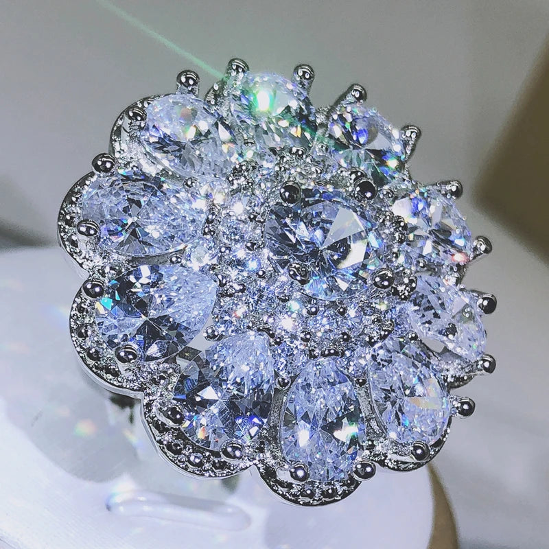 925 sterling silver Luxury Female multi-stone glittering zircon big ring men and women party birthday jewelry
