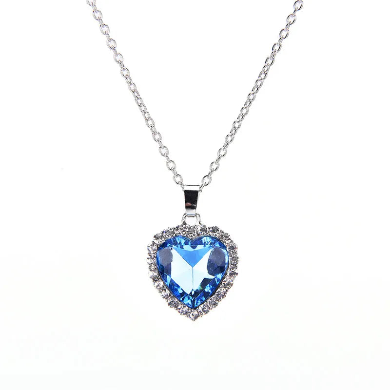 Movie Titanic Heart Of Ocean Pendant Necklace Blue Heart Necklace Crystal Rhinestone Luxury Necklace Women Charming Jewelry
