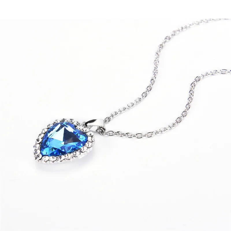 Movie Titanic Heart Of Ocean Pendant Necklace Blue Heart Necklace Crystal Rhinestone Luxury Necklace Women Charming Jewelry