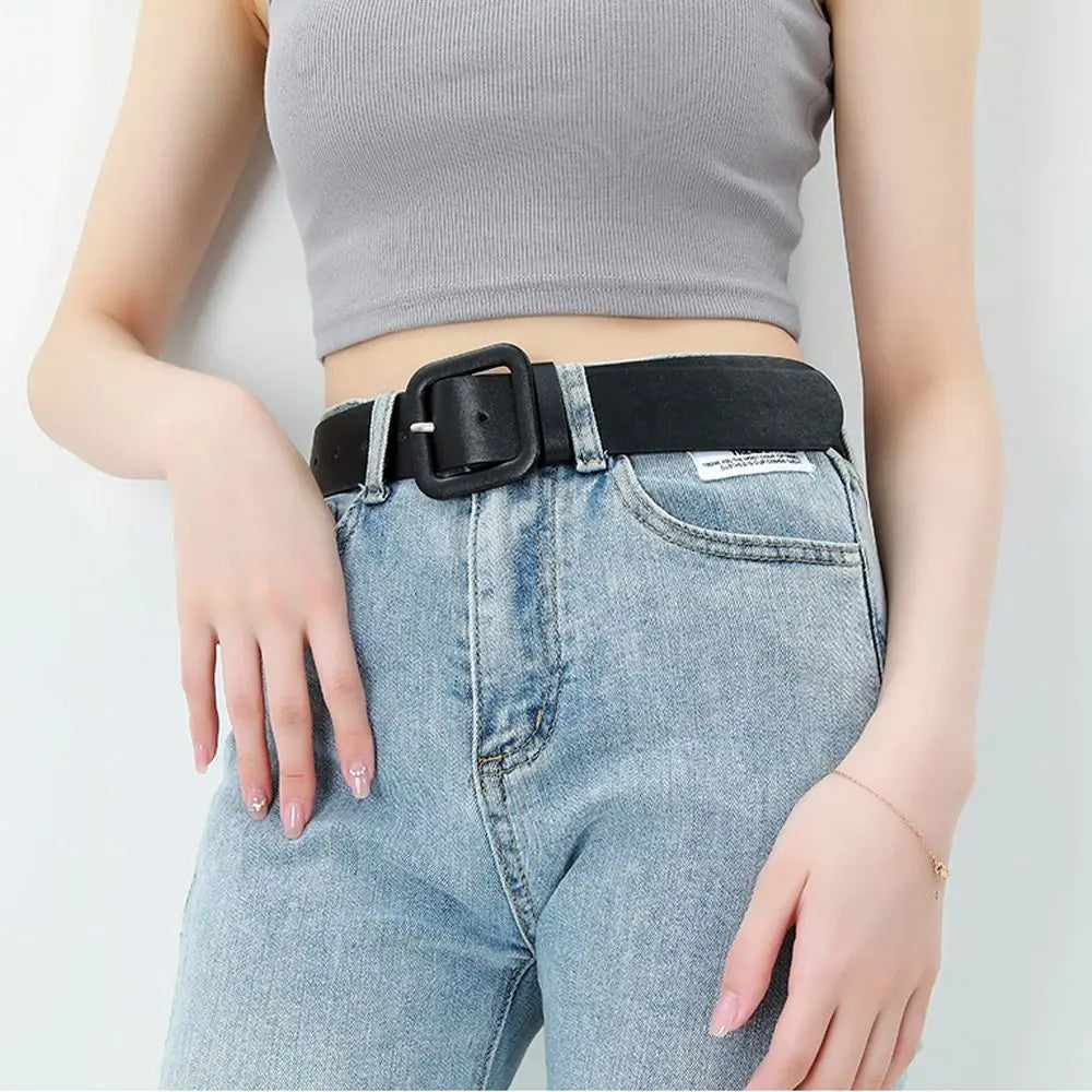 Women Luxury Design Candy Color Casual Thin Waist Strap Square Buckle Waistband Trouser Dress Belts Leather Belt