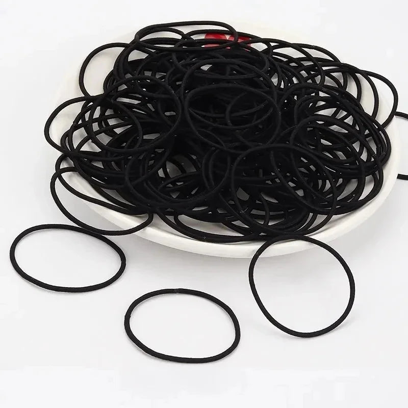Thick Heavy No-metal Elastic Hair Ties Black Rubber Ponytail Holders Hair Bands-2mm