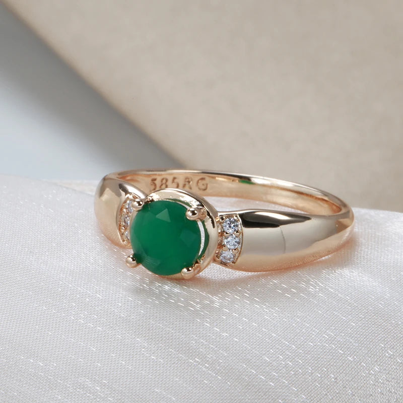 Gold with Circle Cut Emerald Zircon Rings for Women European Golden Jewelry Wedding Elegant Rings Lovers Gifts