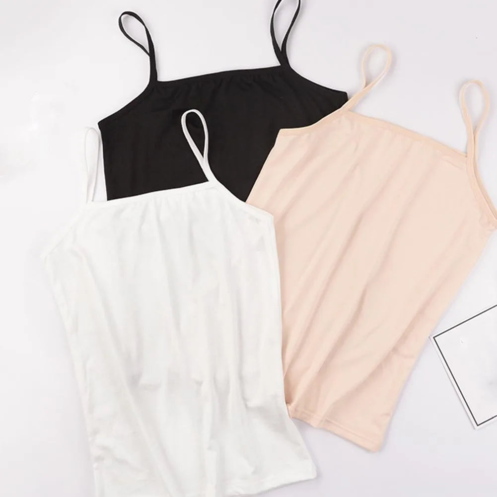 Women Breathable Crop Top Girl Sexy Strap Cotton Sleeveless Thin Camisole Vest All-match Lingerie Solid T-shirt