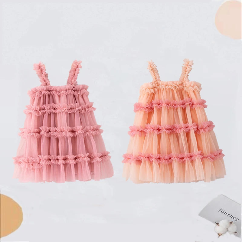 Girls Dresses Fluffy Mesh Halter Cake Puffy Dress Holiday Party Girls