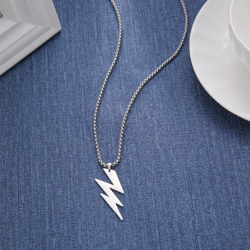 Steel Lightning Pendent Necklace for Men Women Powerful Chain Necklaces Punk Couple Jewelry Gifts for Friend