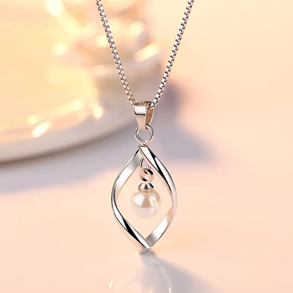 Pearl Drop Jewelry for Women Exquisite Silver Plated Twisted Necklace Pendant Without Chain Hollow Polish