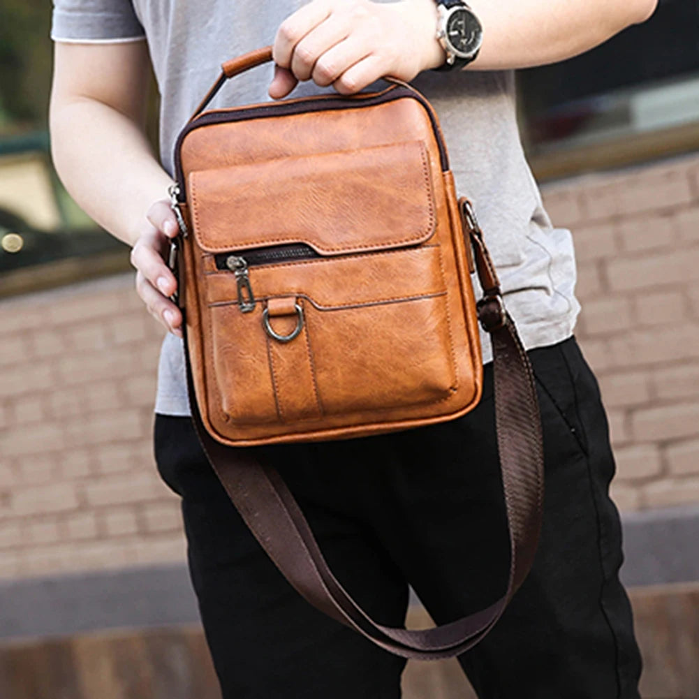 Mens Crossbody Messenger Bags Business Casual Handbag Brand New High Quality Leather Shoulder Bag For Work Casual Travel Male