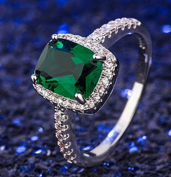 Sterling Silver Vintage Emerald Rings For Women Wedding Engagement Jewelry