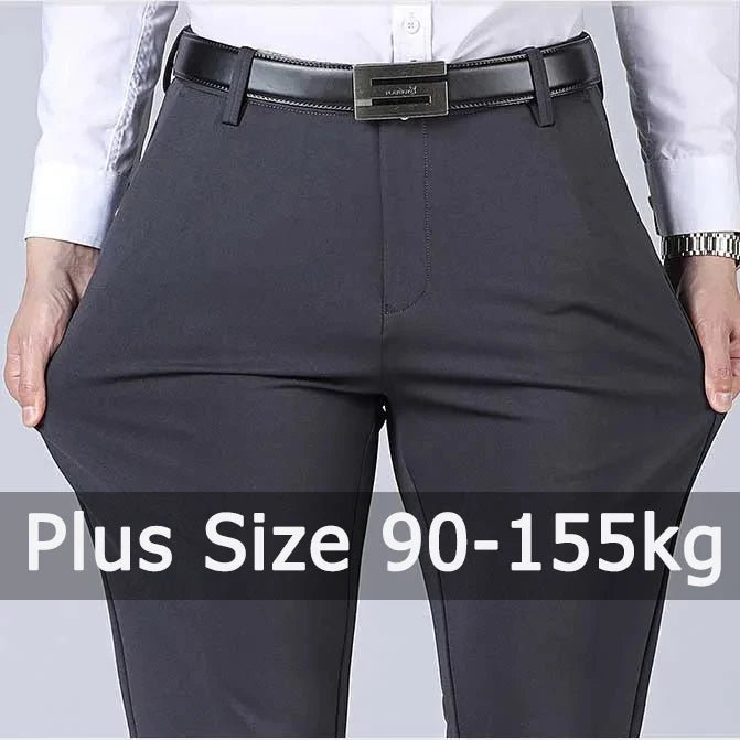 Plus Size Men's Business Pants Big Size Elastic Waist Straight Suit Pants Formal Work Long Pants Casual Trousers