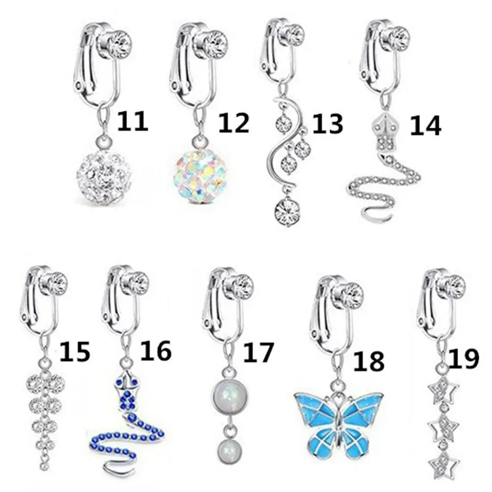 Faux Fake Belly Ring Butterfly Fake Belly Piercing Clip on Umbilical Navel Belly Button Cartilage Clip on Earrings Body Jewelry