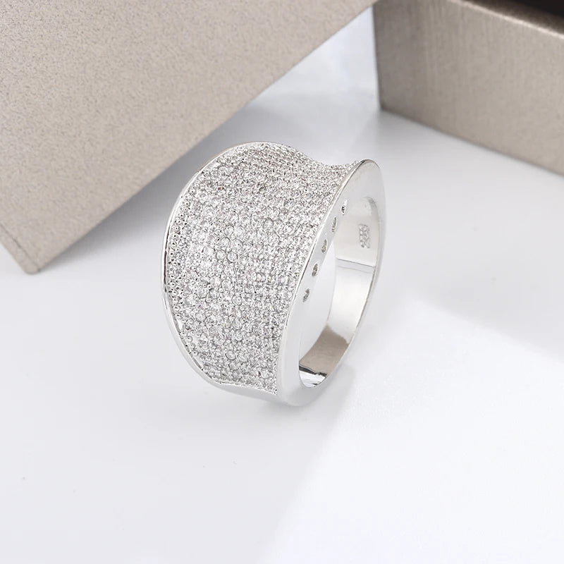 Silver Color Big Band Ring With Zircon StoneWomen Fashion Wedding Engagement Christmas Present