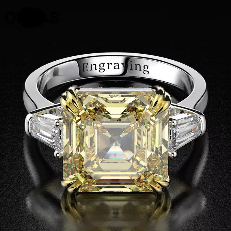 Sterling Silver Created Moissanite Citrine Diamonds Gemstone Wedding Engagement Ring Fine Jewelry