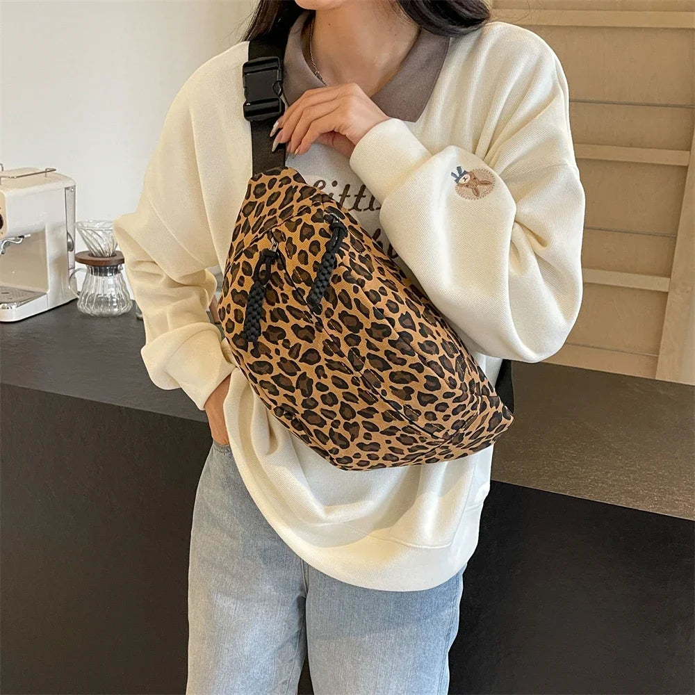Leopard Print Chest Bags for Women Canvas Large Capacity Shoulder Crossbody Bag Latest Waist Fanny Pack Designer Bags