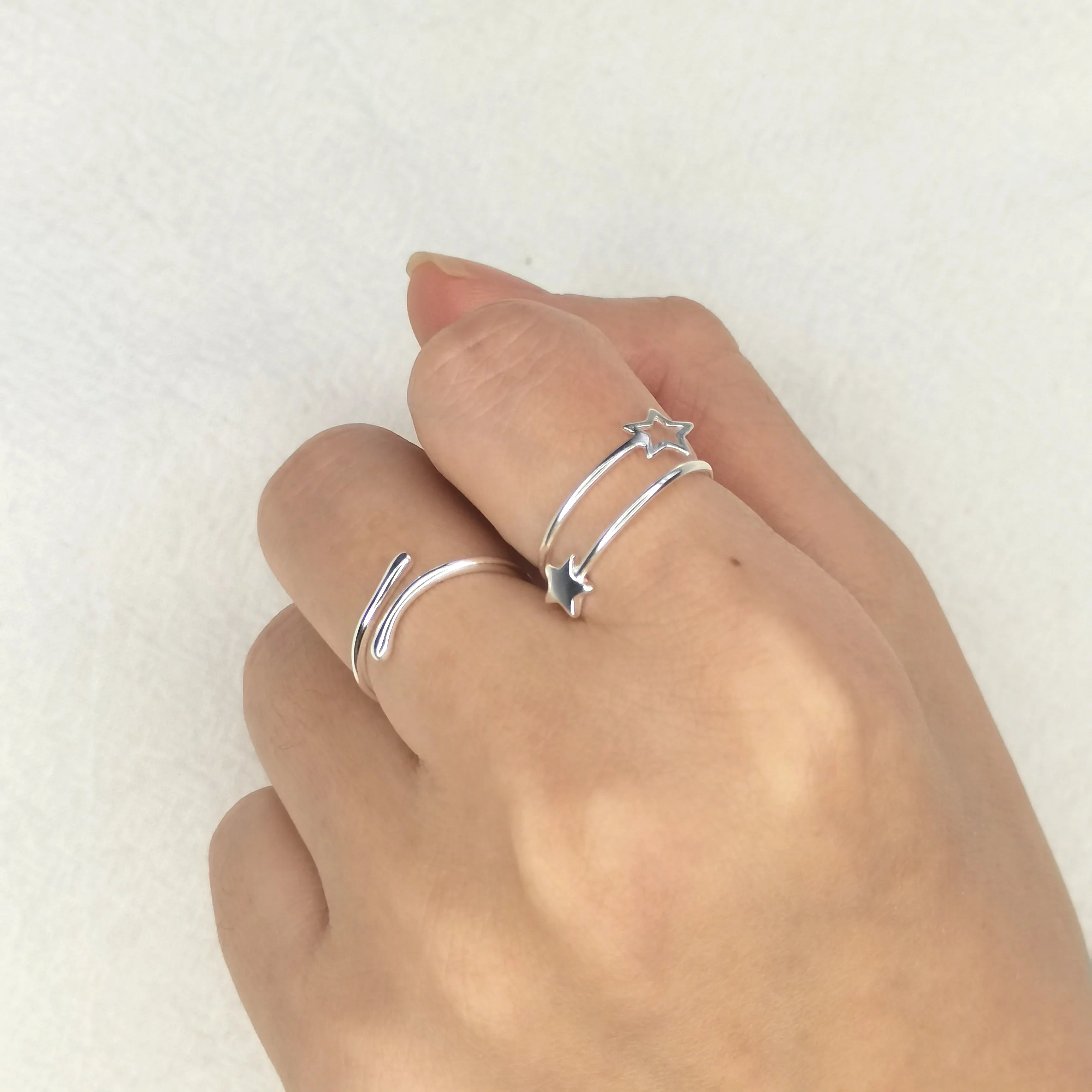 Sterling Silver Geometric Adjustable Ring For Fashion Women Party Fine Jewelry Minimalist Punk Accessories