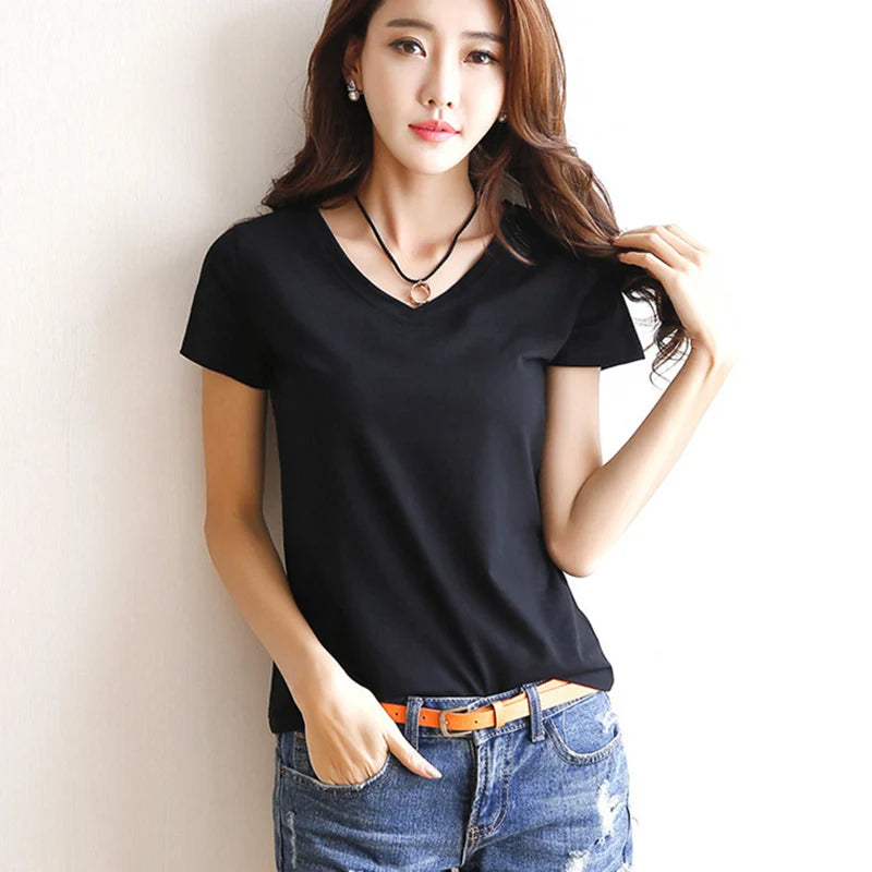 Short T-Shirts Women's Short Sleeve Round Neck Casual Blouse Shirts Solid Color Top