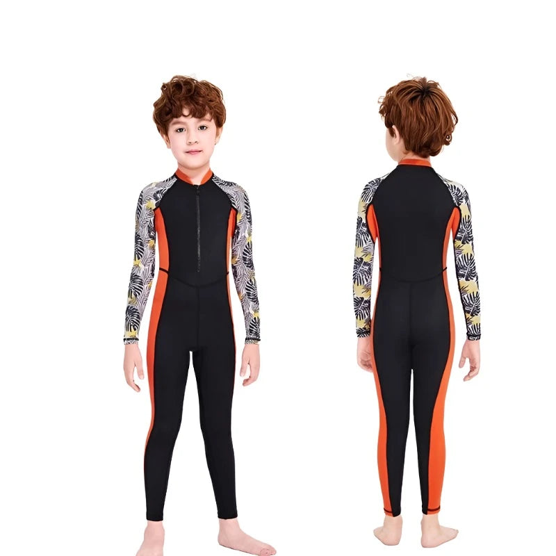 One-Piece Children Swimsuits Kid Swimwear Boys Long Sleeve Sun Protection (including swimming caps)