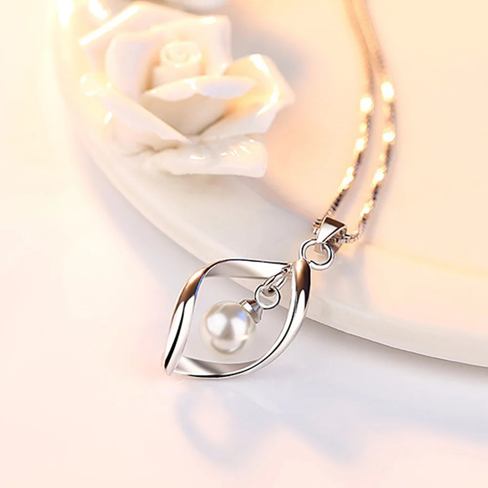 Pearl Drop Jewelry for Women Exquisite Silver Plated Twisted Necklace Pendant Without Chain Hollow Polish