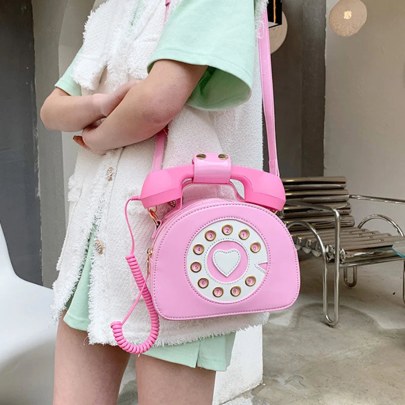Women's Creative Shoulder Bag Telephone Shaped Crossbody Bag Retro Phone Purses Small Handbag
