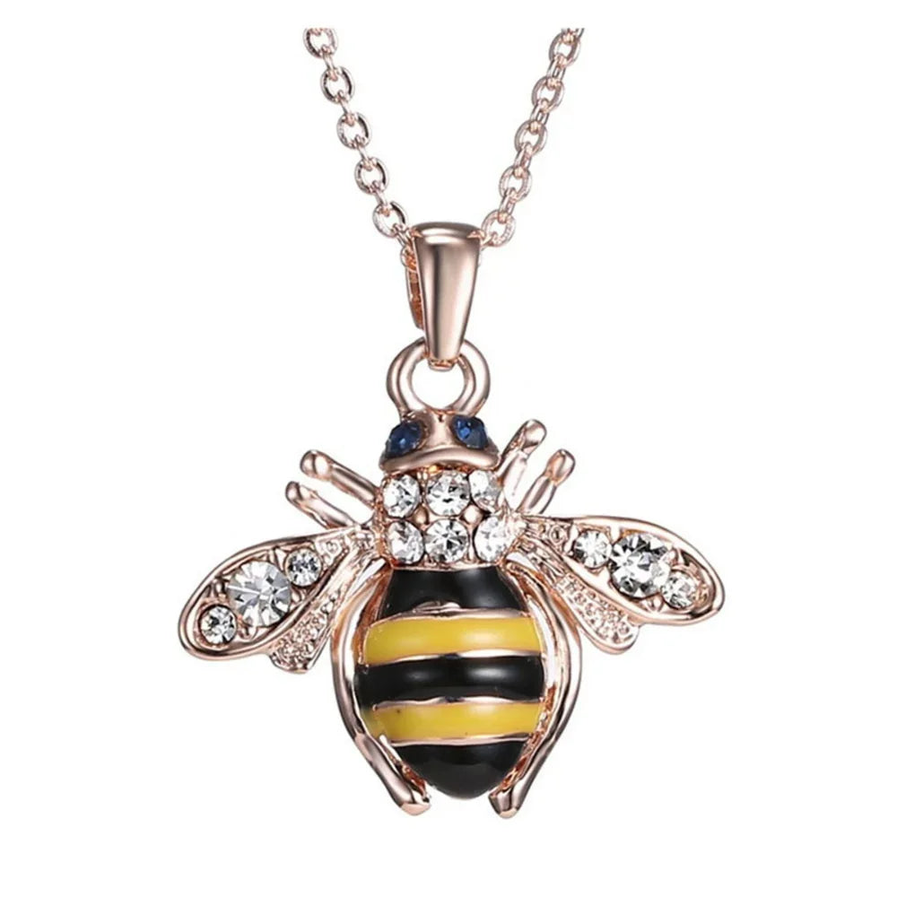Fashion Pendant Jewelry Crystal Rhinestone Necklace Yellow Bee
