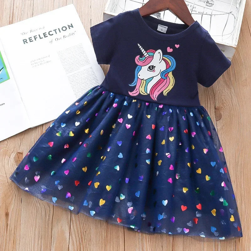 Kids Dresses Sleeve Unicorn Girls Sequins Costume Princess Dress Kids
