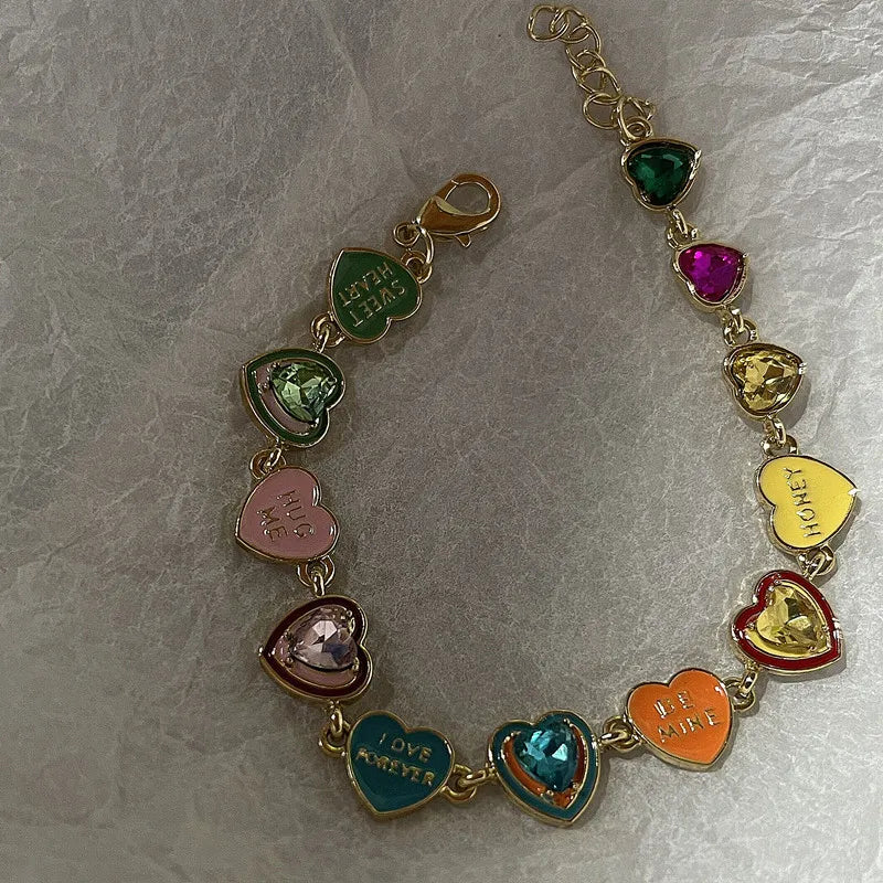 Love Enamel Bracelet Female INS New Design Cute Heart Candy Color Bracelet