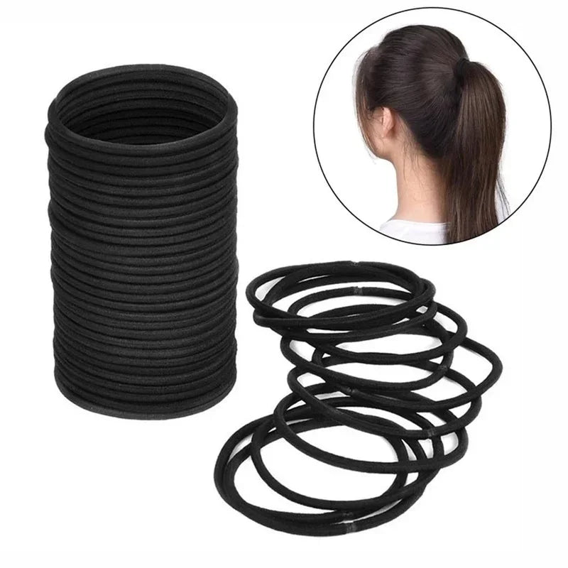 Thick Heavy No-metal Elastic Hair Ties Black Rubber Ponytail Holders Hair Bands-2mm
