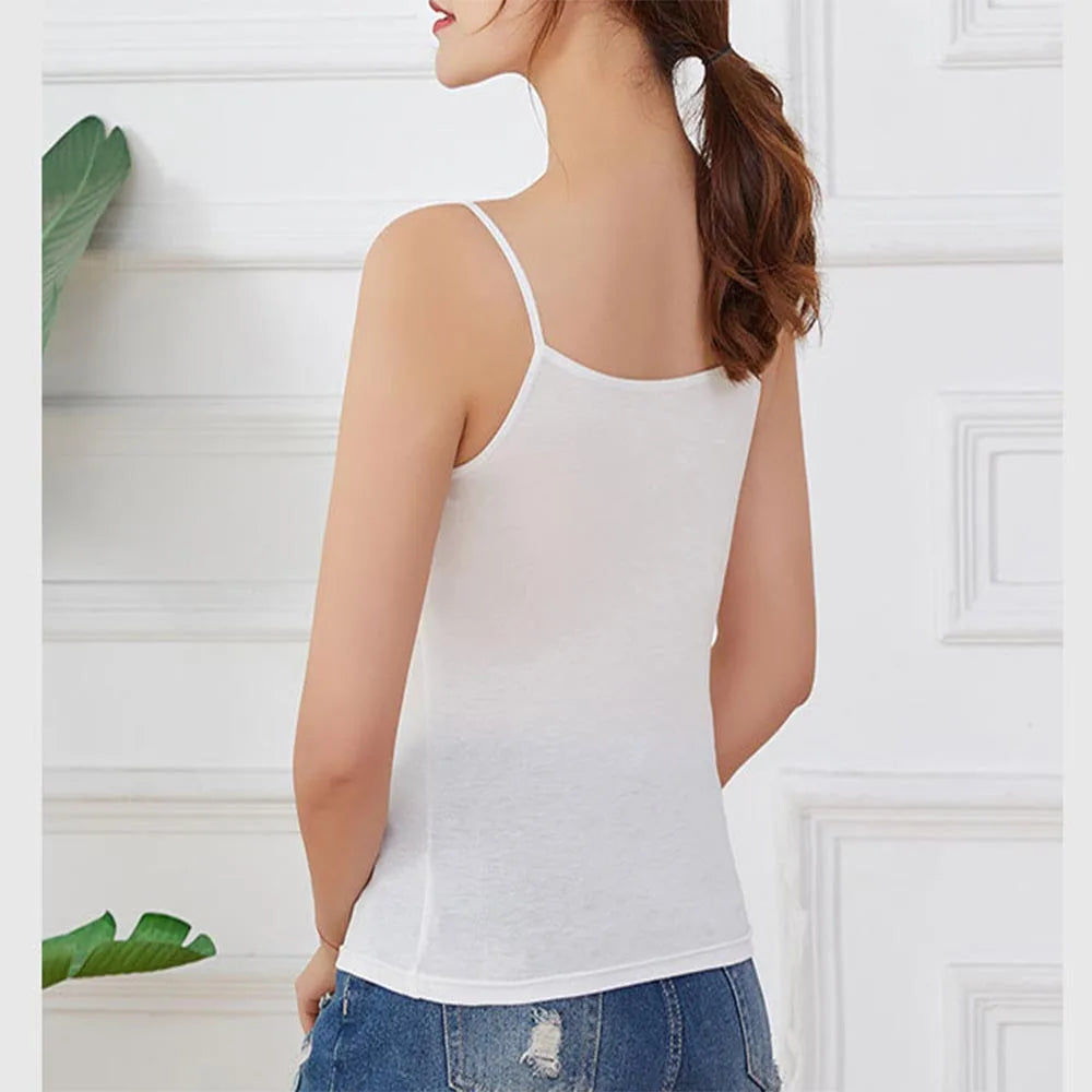 Women Breathable Crop Top Girl Sexy Strap Cotton Sleeveless Thin Camisole Vest All-match Lingerie Solid T-shirt