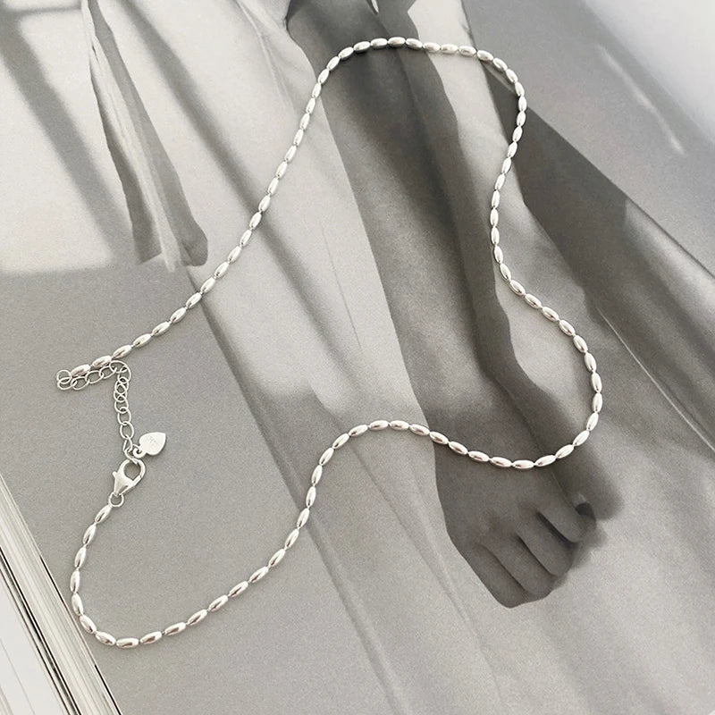 Sterling Silver Necklace Simple Geometric Beads Choker Shiny Delicate Collarbone Chain For Women's Fashion Jeweller