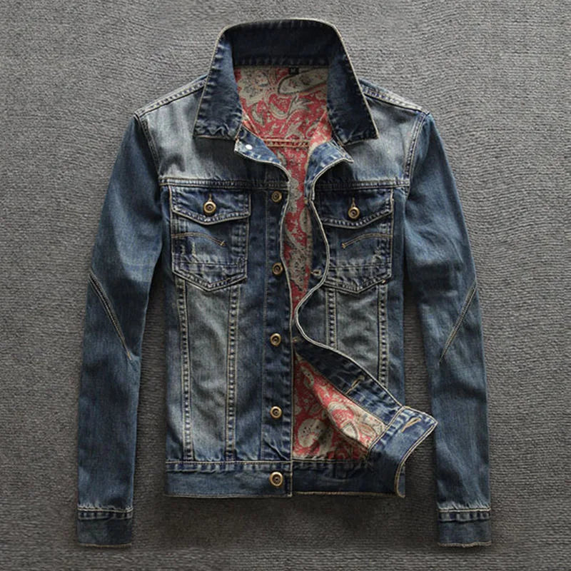 Printed denim jacket mens clearance