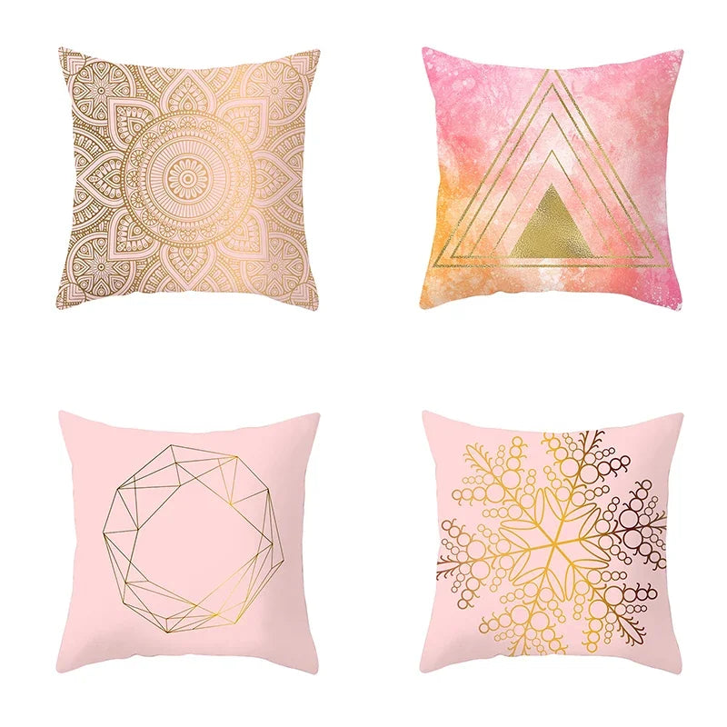 Pink Geometric Abstract Pillowcase Literary Simple Cushion Cover Girl Couple Bedroom Room  Home Decoration