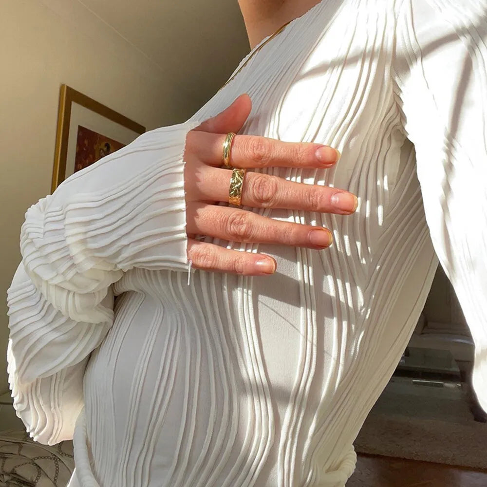 Trendy Bodycon Blouse Lightweight Women Blouse Long Sleeve Simple Ruched Women Short Blouse Stretchy Retro Streetwear