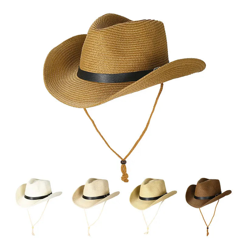 Men Western Cowboy Hat Vintage Men's Gentleman Lady Jazz Cowgirl With Leather Wide Brim Cloche Church Sombrero Hombre Caps