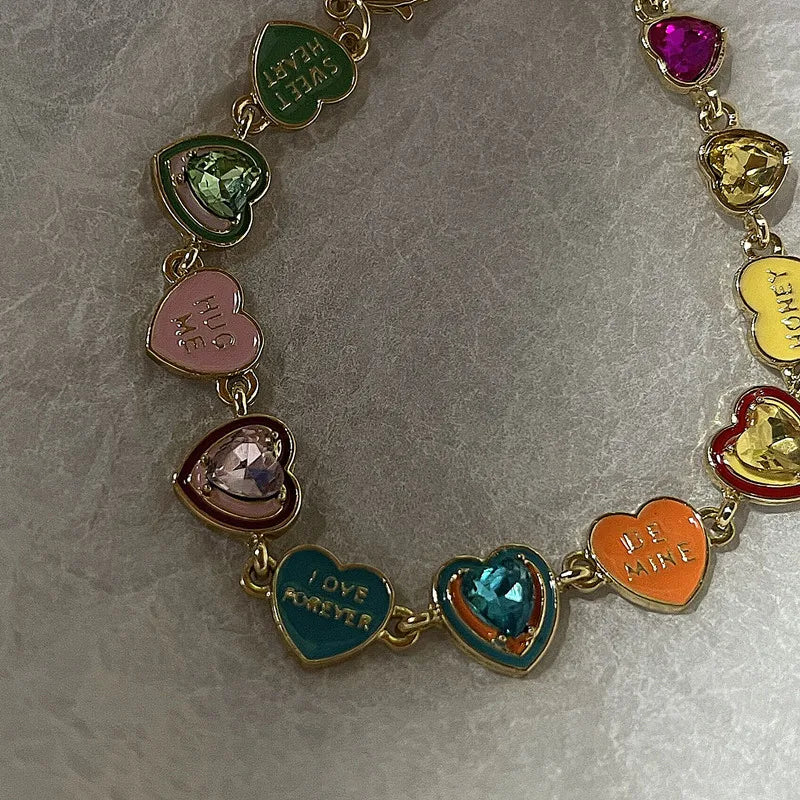 Love Enamel Bracelet Female INS New Design Cute Heart Candy Color Bracelet