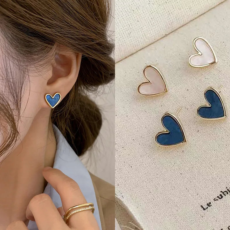 Cute Korean Earrings Heart Bling Zircon Stone Rose Gold Color Stud Earring Women