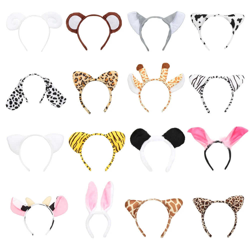Fashion Animals Ears Headband Cartoon Plush Dog Zebra Tiger Hair Band Cosplay Birthday Party Headband Gift
