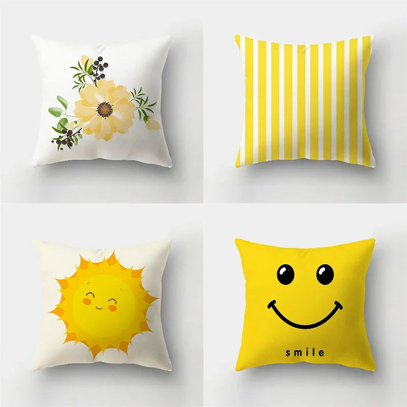 Yellow Pillowcase Cartoon Sun Duck Animal Flower Plant Cushion Cover Sofa   Home Decoration