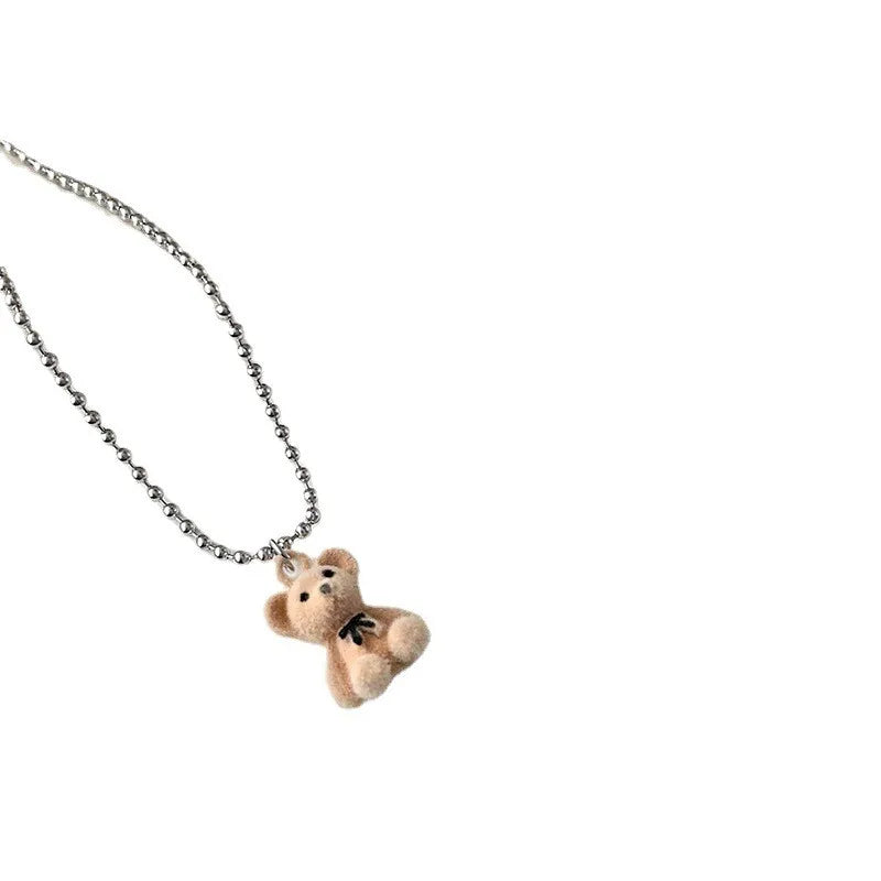 Trendy Flocking Bear Pendant Necklaces For Women Men Couple Lovers Popular Animal Pendant Necklace Fashion Jewelry Gifts