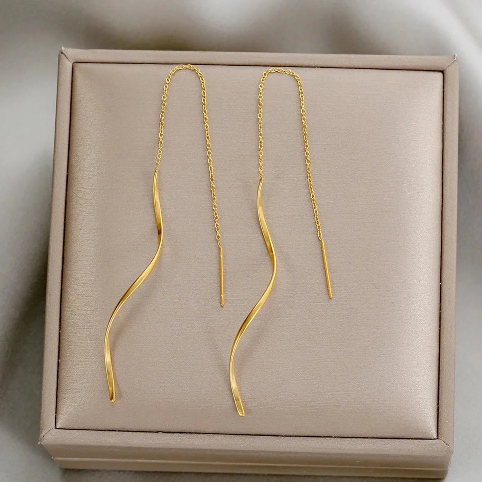 Women Long Tassel Threader Earrings for Women Wave Shaped Simple Long Chain Earring Wedding Party Jewelry Gift