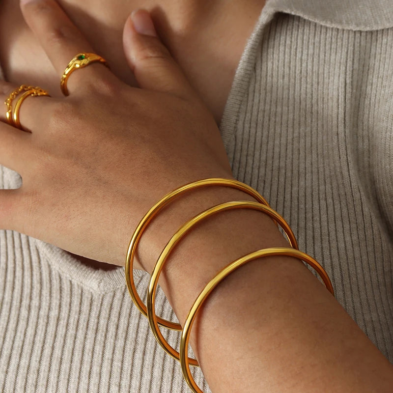 Stainless Steel Bracelet For Women Round Minimalist Elegant Gold Color Bracelet