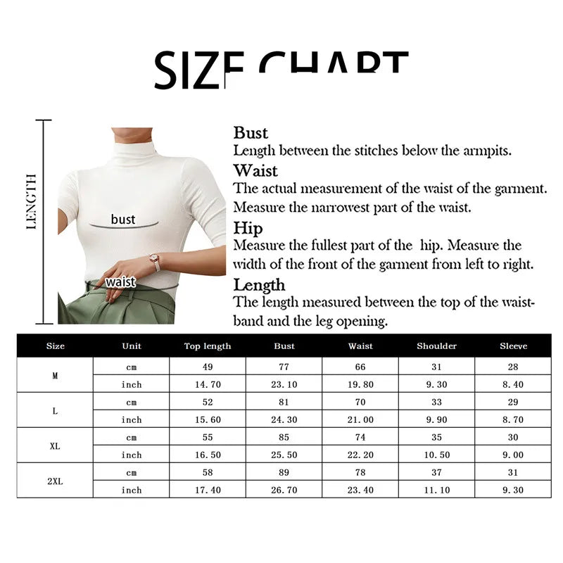 Women Turtleneck Pullover Slim Fit Short Sleeve T-Shirts Casual Solid Semi-High Collar Bottomed Shirt Female Basic Cropped Tops