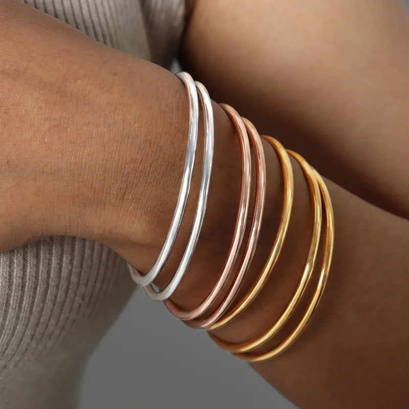 Stainless Steel Bracelet For Women Round Minimalist Elegant Gold Color Bracelet