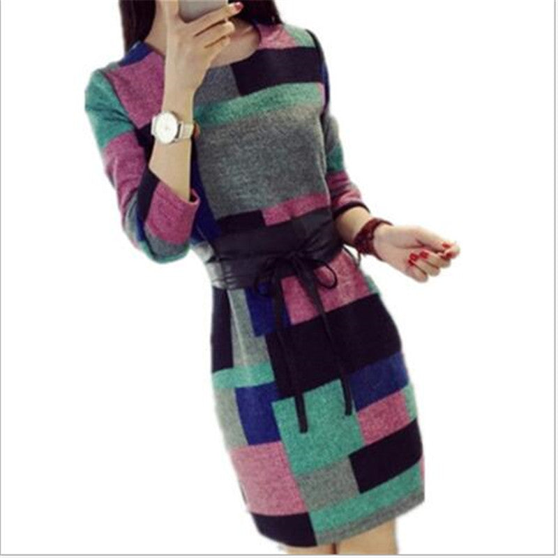 Dresses Plus Size Fashion Retro Casual O-Neck Pocket Long Sleeve Vinta