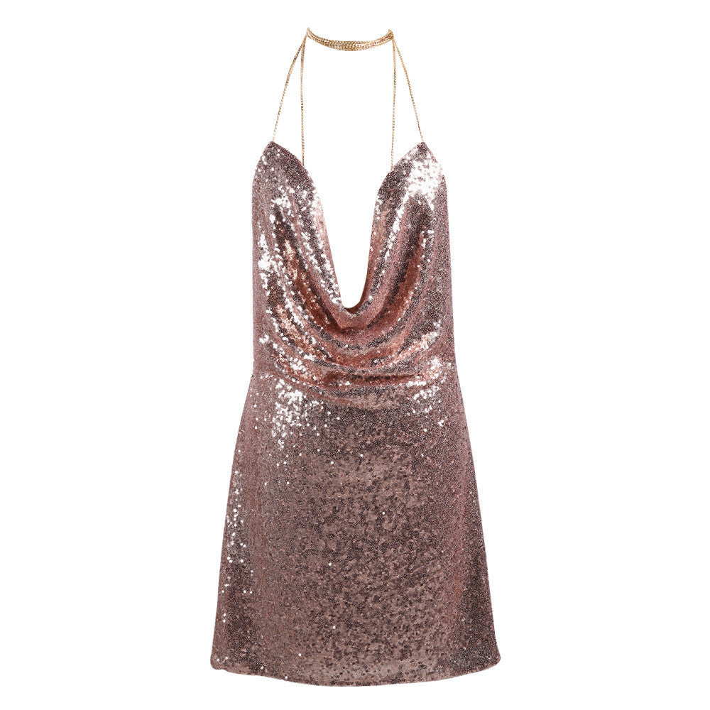 Missord Kendall Jenner's sleeveless Deep-V halter split sequin dress F