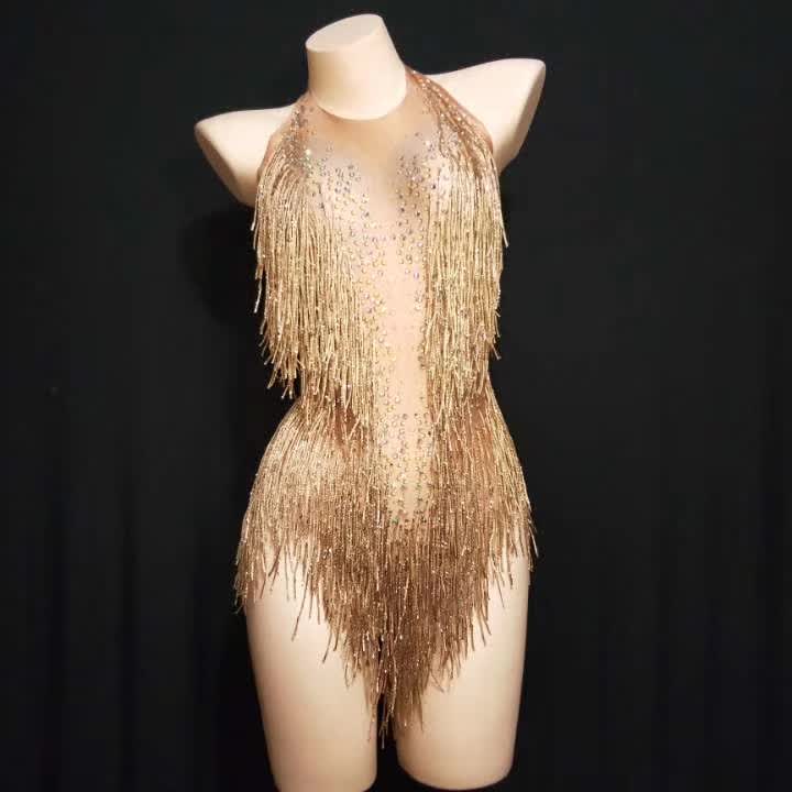 slim fit dress slacks Cleo Reflective Sequins Bodysuit / Gold Leotard and Skirt Jumpsuit / F –  Manifestie main image 0
